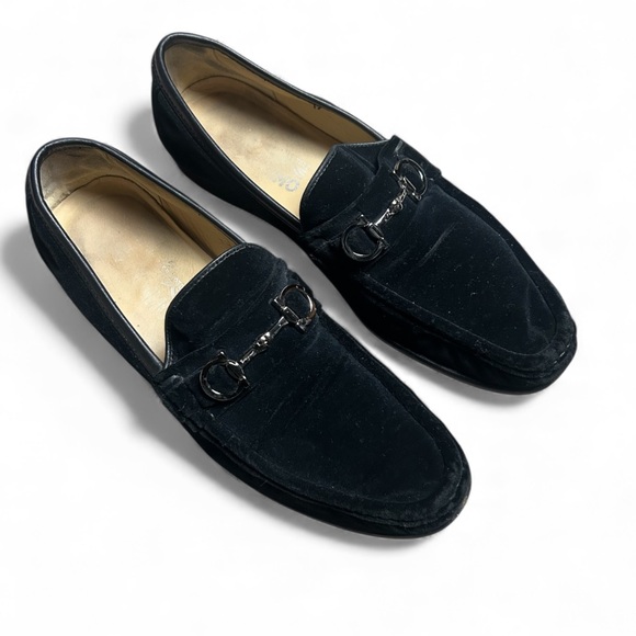 Ferragamo Classic Mens Gancini VelvetLeather Lined Bit Loafers Size 9.5D